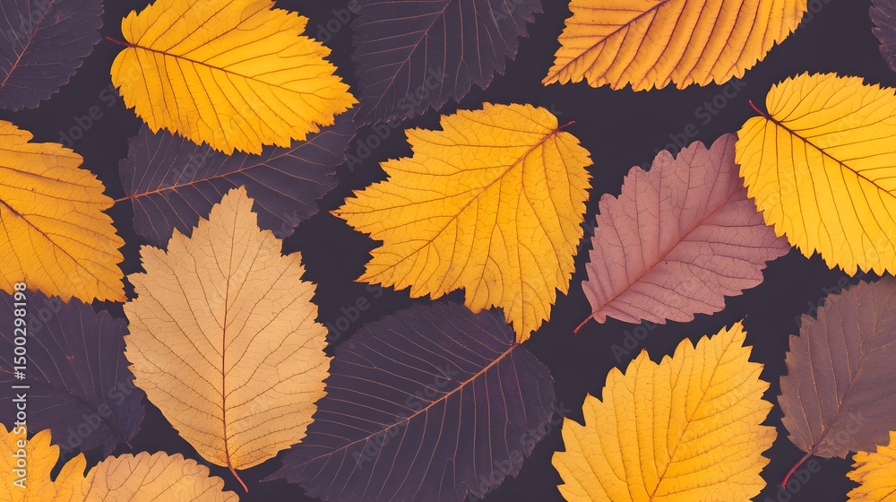 Fototapeta premium Autumn Leaves Background Golden Yellow Brown Purple
