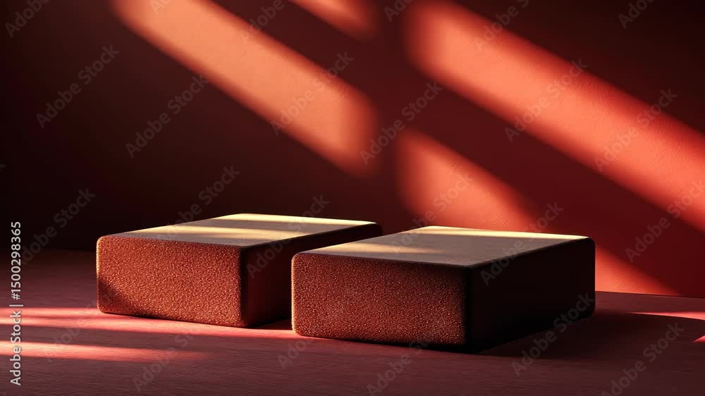 Abstract Geometric Ottoman in Artistic Light: Two minimalist cube ottomans cast in warm light create a study in design, with shadows and textures.