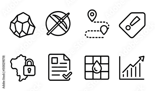Mining and geolocation icons set – outline, linear, exploration symbols