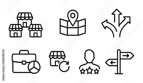Business and strategy line icons set – outline, finance, corporate symbols