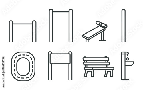 Outdoor fitness linear icons set - workout, exercise, training symbols