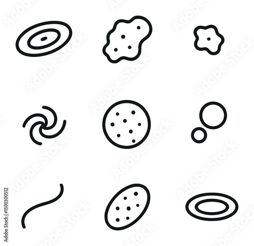Galaxy Icon Set. Outline icon set of Milky Way neighbor structures: Andromeda Galaxy silhouette, Large Magellanic Cloud, Small