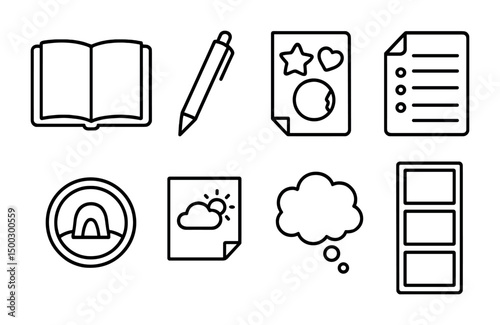 Education and planning outline icons set – academic tools, school essentials