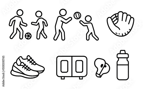 Sports and exercise icon set – outline, fitness, athletic symbols collection