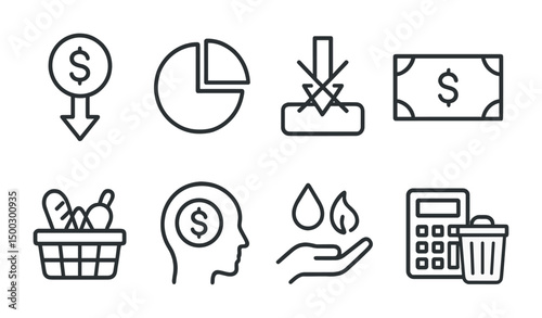 Finance and budget line icons set – outline, cost analysis, expense management tools