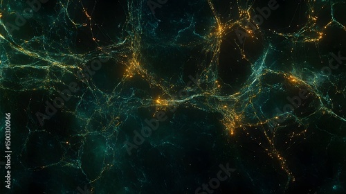 Abstract Network Glowing Lines Teal Gold Background
