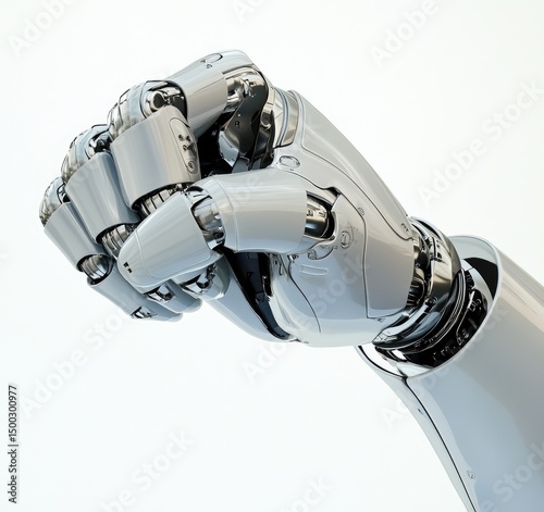 Close-up of a metallic robot hand and arm