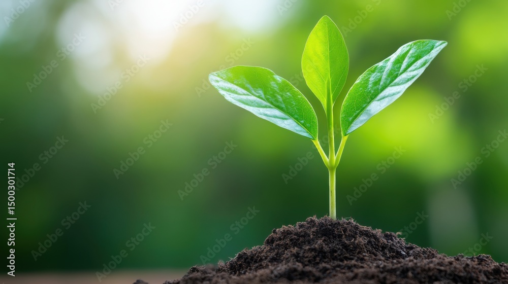 Fresh Green Plant Growing in Dark Brown Soil Against a Bright Blurred Background Fresh Green Plant Growing in Dark Brown Soil Against a Bright Blurred Background