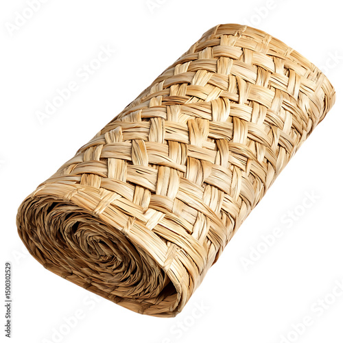 Elegant Minimalist Straw Beach Mat with a Classic W Isolated on Transparent Background