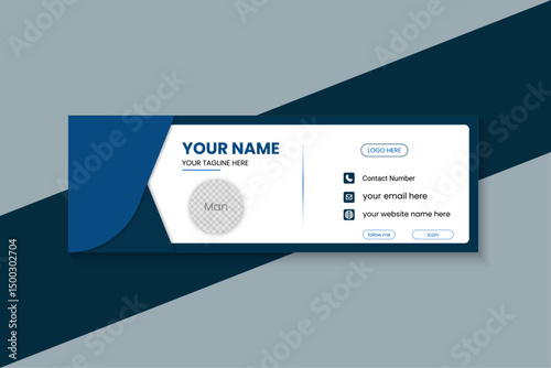 Professional email signature template, corporate business footer design, blue contact card layout