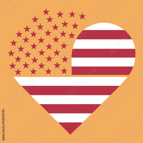 A heart shape that combines elements of the American flag with red and white stripes, stars