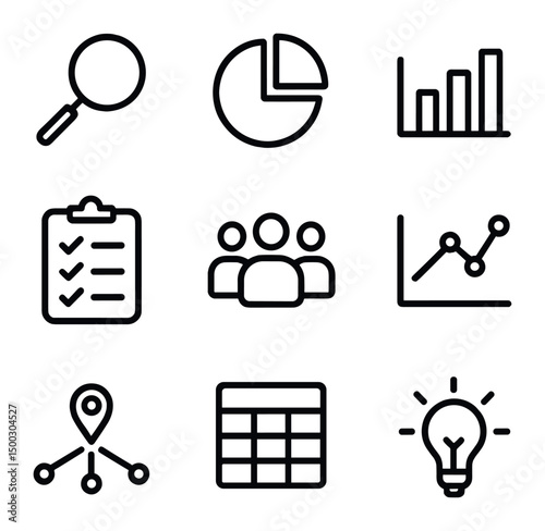 Market Analysis Icons. Outline icon set of digital consultation tools: tablet sketch, photo before-and-after, video call icon, app