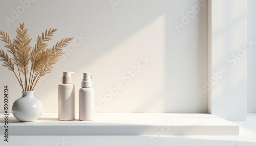 Clean minimalist white backdrop, elegant product display, shadow, smooth