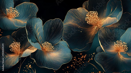 Elegant Digital Art of Orange and Teal Orchids