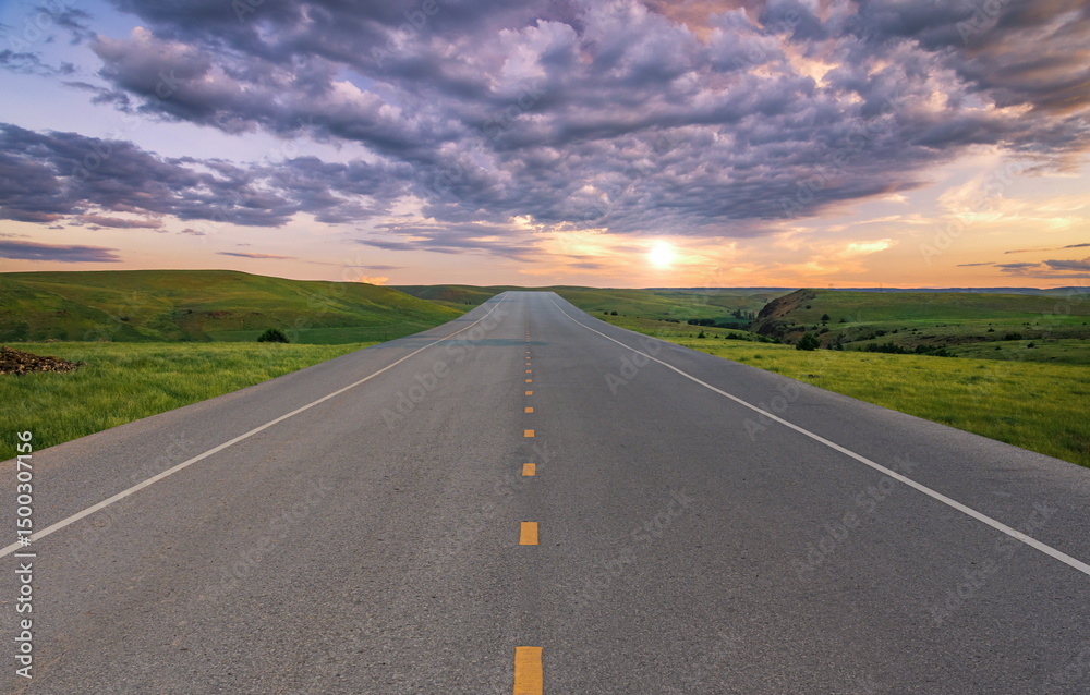 Naklejka premium Road sunset cloud park landscape nature mountain outdoor travel