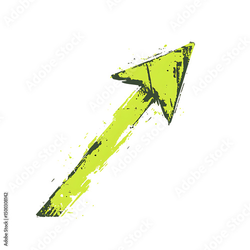 Bold Arrow with Impactful Vectors in Electric Lime Isolated on Transparent Background