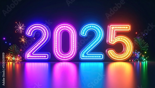 2025 Neon New Years Eve.