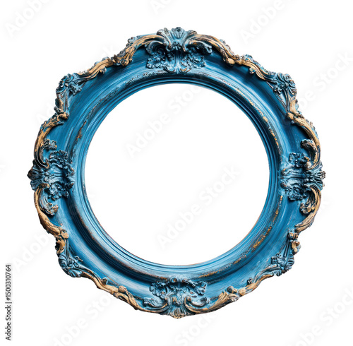 PNG Round vintage picture framed blue photography accessories. photo