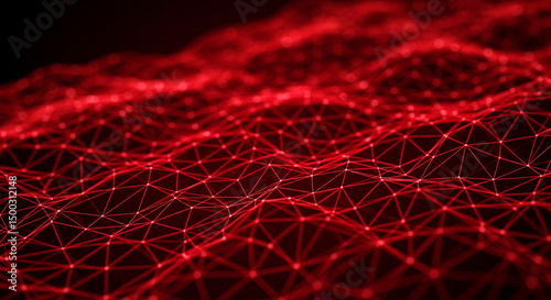 Red Abstract Digital Network Background Plexus Structure Technology Connection Artificial