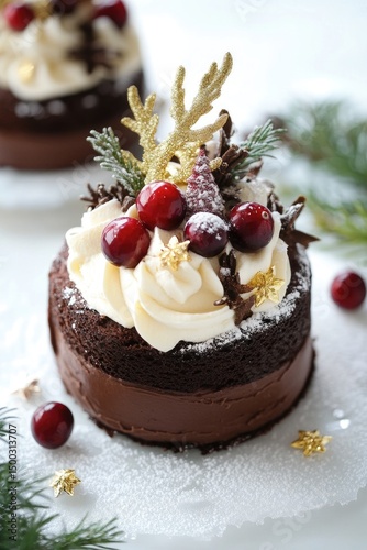 Wallpaper Mural Festive chocolate dessert with whipped cream, cranberries, and gold decorations Torontodigital.ca