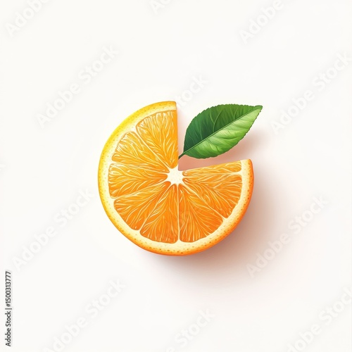 Orange slice with leaf, top view