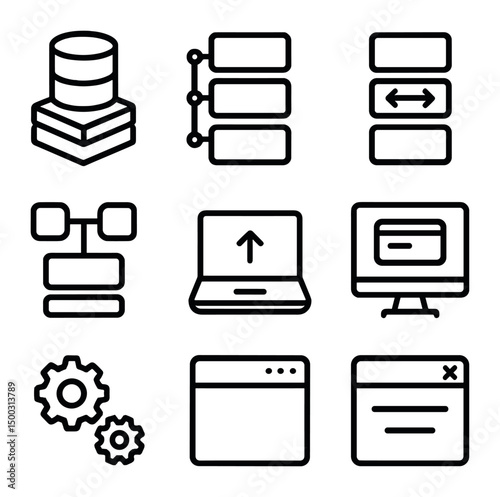 Network Layer Icons. Outline icon set of data stack layers: physical layer, network layer, transport layer, session layer,