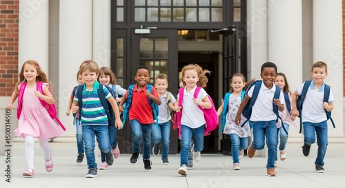 Children leaving school happily to start the holidays