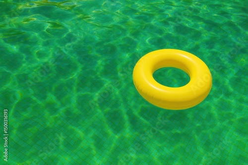 yellow rubber pool float ring in the pool