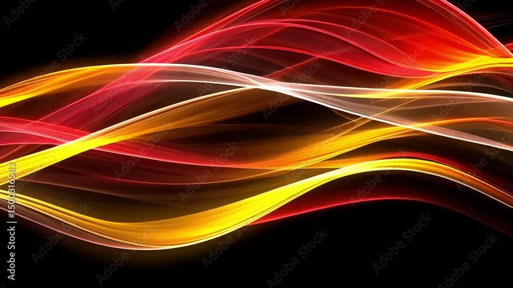 Dynamic Abstract Waves of Red, Yellow, and White Light Create Energetic Movement Against Black Background, Evoking Vibrant Energy and Flowing Visual Effects Dynamic Abstract Waves of Red, Yellow, and White Light Create Energetic Movement Against Black Background, Evoking Vibrant Energy and Flowing Visual Effects