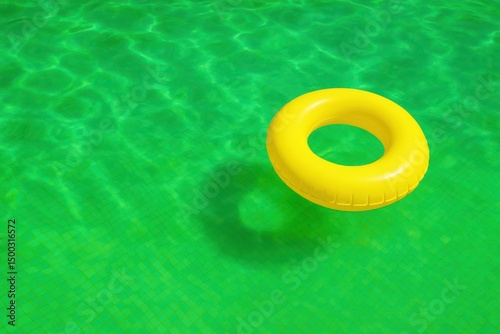yellow rubber pool float ring in the pool
