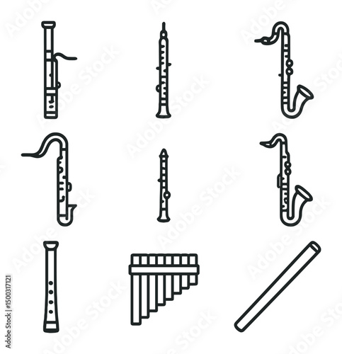 Rare Woodwind Icons. Outline icon set of local artisan collaborations: artisan silhouette, workshop hammer, dye pot, hand loom,