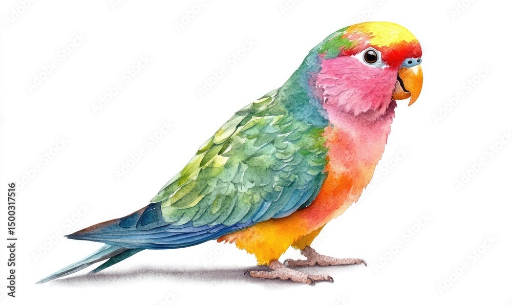 Fototapeta premium Cute Colorful Parrot Watercolor Illustration. AI generated illustration.