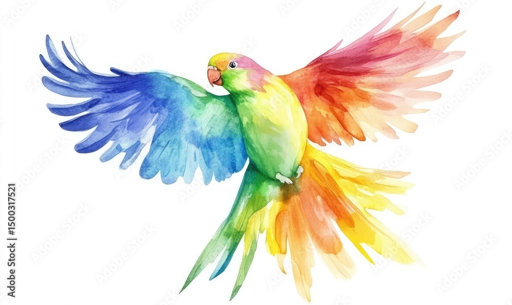 Fototapeta premium Cute Colorful Parrot Watercolor Illustration. AI generated illustration.