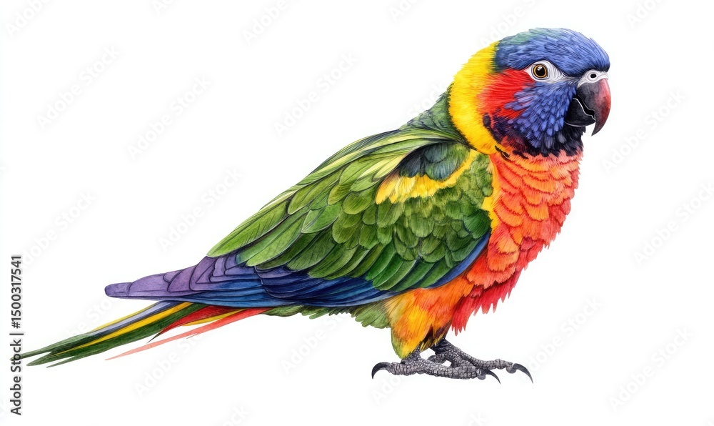 Fototapeta premium Cute Colorful Parrot Watercolor Illustration. AI generated illustration.