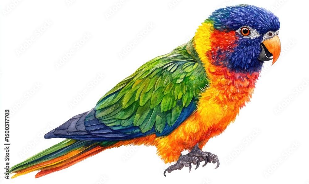 Fototapeta premium Cute Colorful Parrot Watercolor Illustration. AI generated illustration.