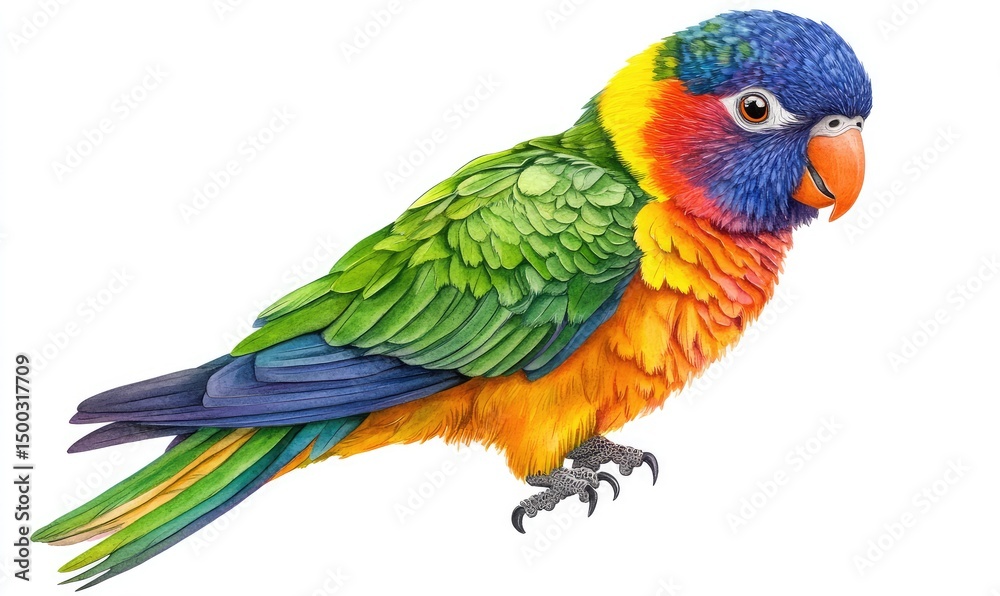 Obraz premium Cute Colorful Parrot Watercolor Illustration. AI generated illustration.