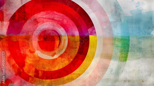 Abstract Colorful Concentric Circles Watercolor Texture Background