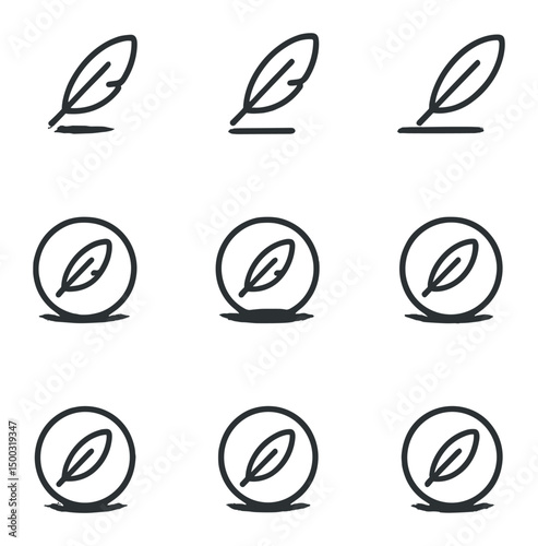 Shadow Icon Set. Outline icon set of soft shadows: feathered edge shadow, gradient shadow, subtle drop shadow, wall shadow, cast