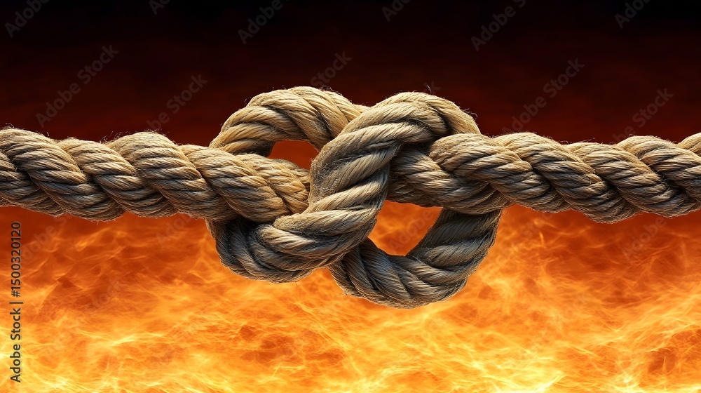 Fototapeta premium Strong Rope Knot Fire Background Image