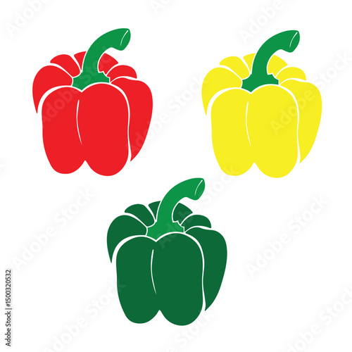 picture of bell pepper with three colors, green bell pepper, red bell pepper, yellow bell pepper