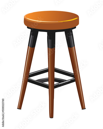 wooden bar stool with orange seat