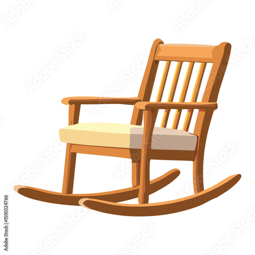 wooden rocking chair with cream cushion