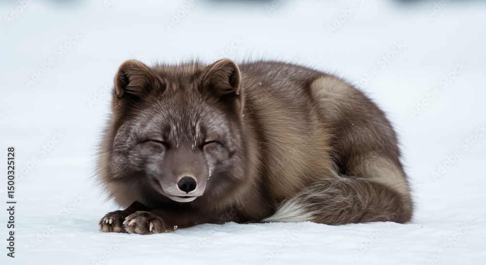 Obraz premium Arctic Fox Sleeping on Snowy Ground in Winter Portrait Photo