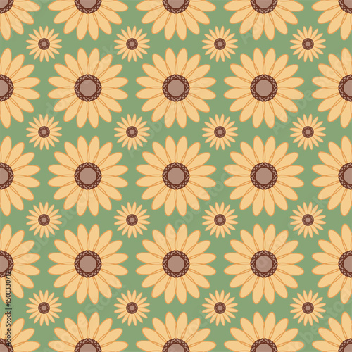 Cheerful sunflower motifs arranged in a seamless pastel-toned layout. A warm, inviting pattern perfect for spring-themed textiles, digital prints, or home decor.