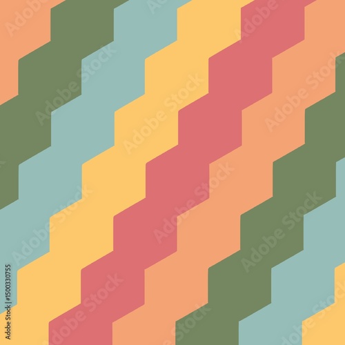 Colorful zigzag stripes in retro tones of green, yellow, pink, and orange create a seamless background. A nostalgic pattern perfect for vintage or fun-themed projects.