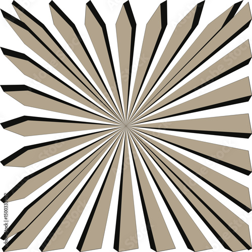 Radiating rays icon. Central burst symbol. Beige vector starburst. Graphic motion shape.