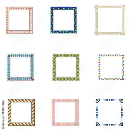 Decorative frame icon. Colored diamond shapes. Pattern ornament figure. Vector festive style.