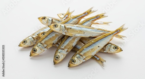 Photo of Dried Anchovy Pile Isolated On White Background