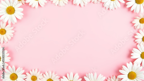 White Daisies Framing a Pink Background with Copy Space.