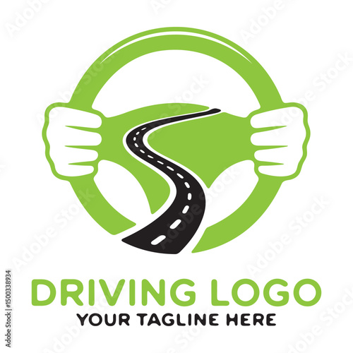 Modern driving school logo design with car and road graphics